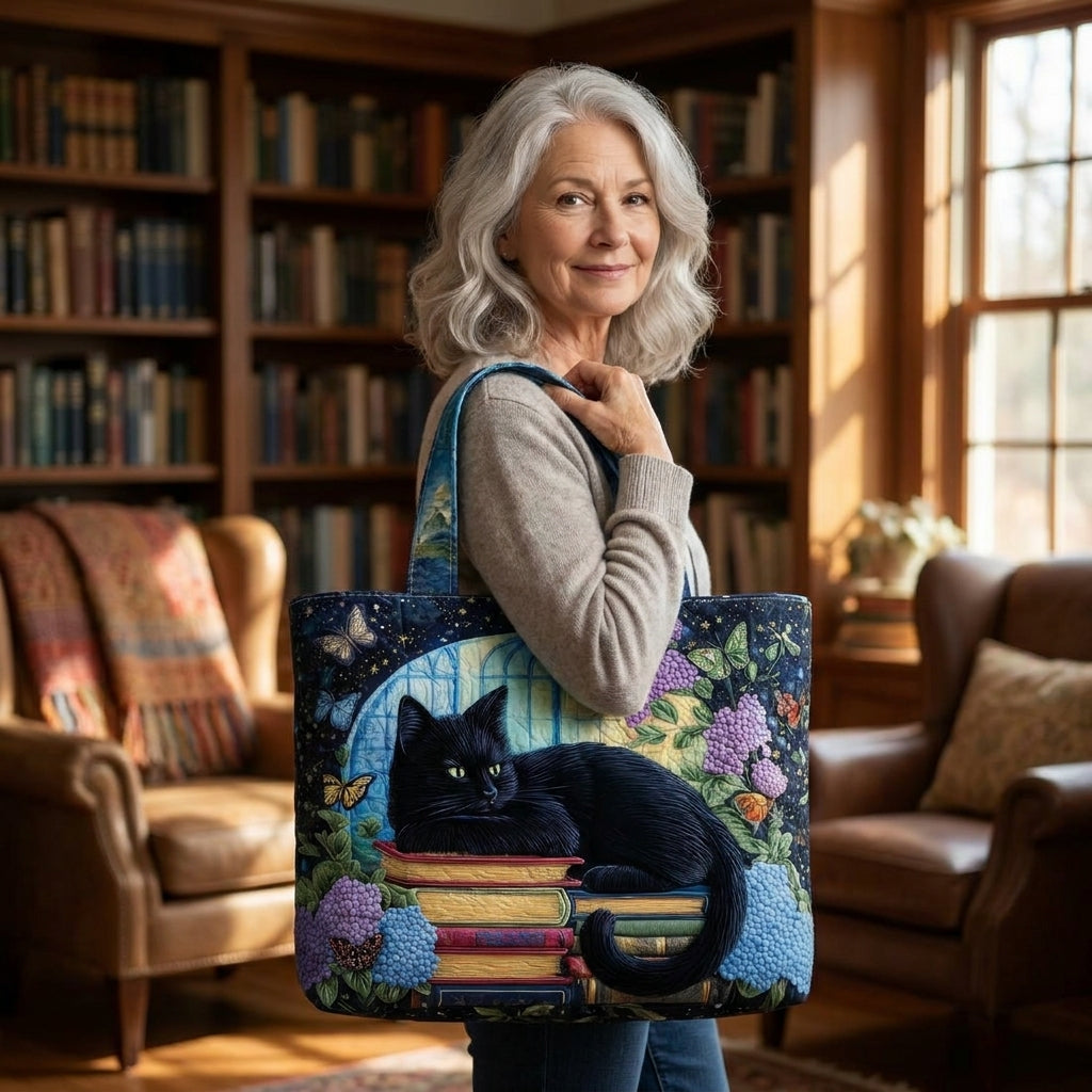 Sac Artisanal - Chat Noir sur des Livres