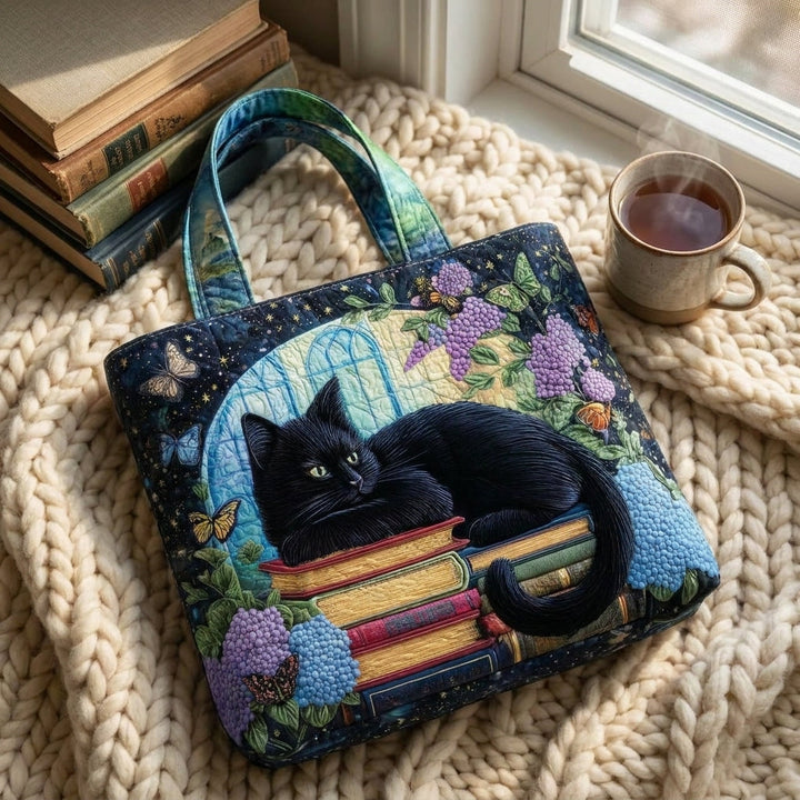 Sac Artisanal - Chat Noir sur des Livres