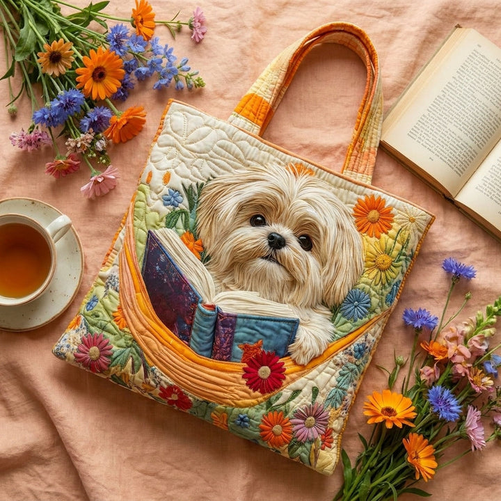 Sac Artisanal - Shih Tzu avec Livres et Fleurs