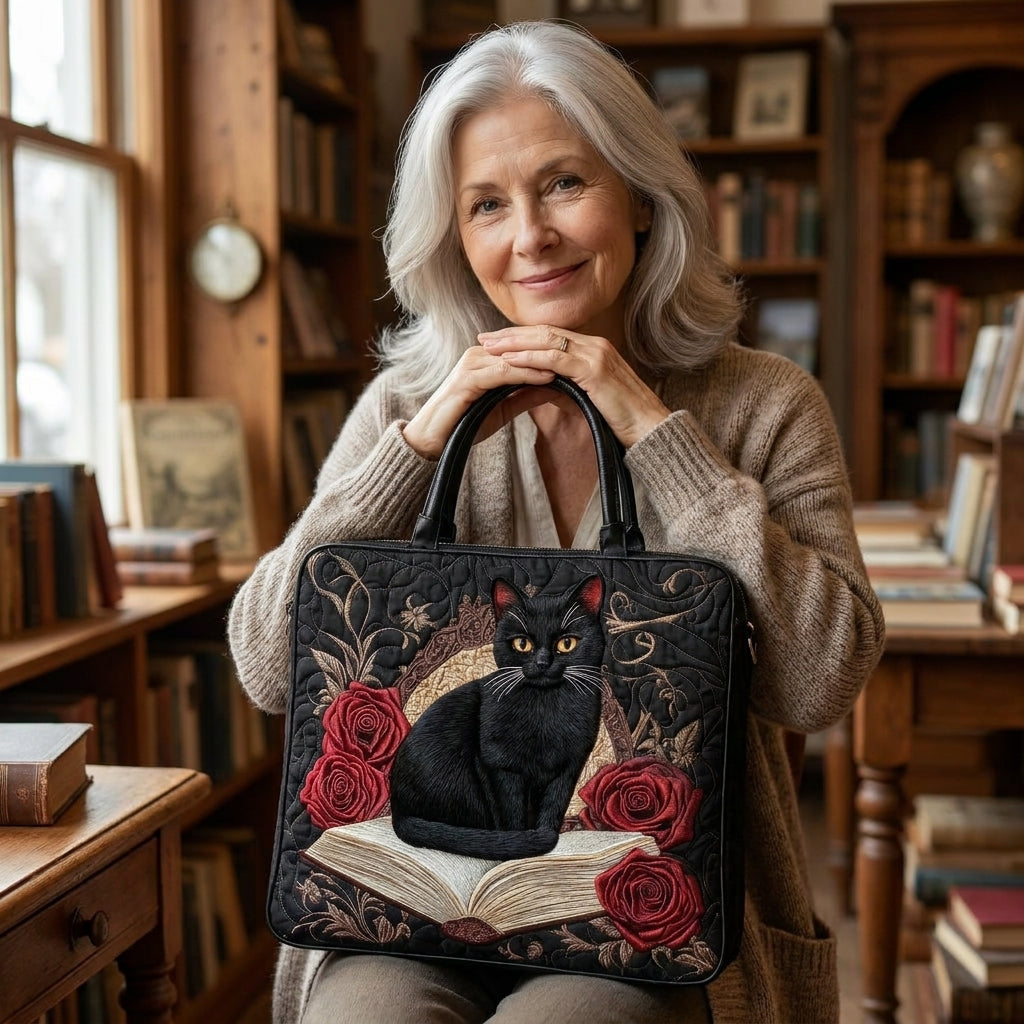 Sac Artisanal Matelassé - Chat Noir sur Livres