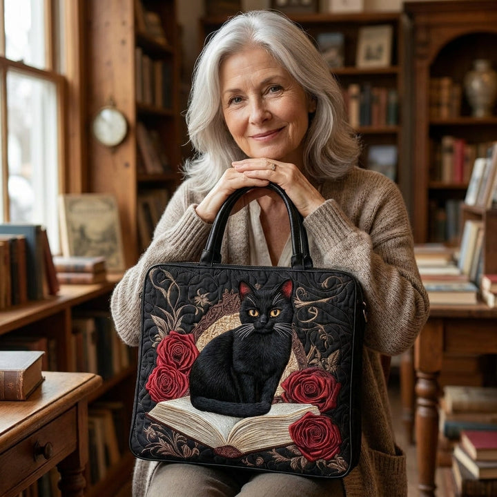 Sac Artisanal Matelassé - Chat Noir sur Livres