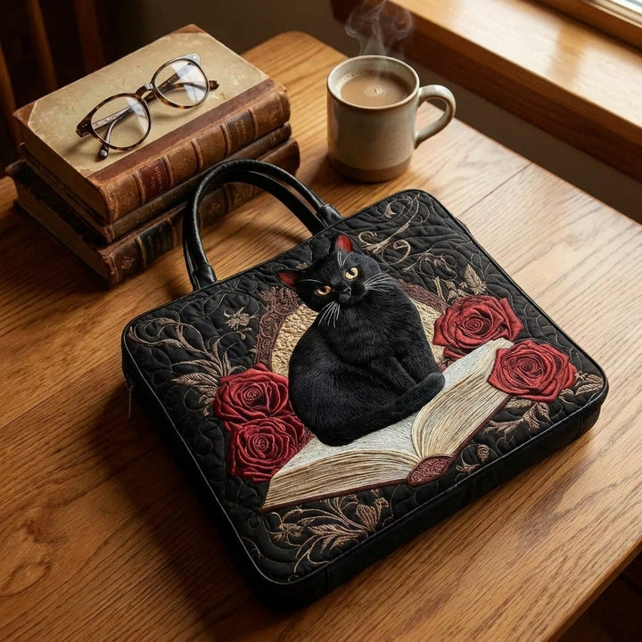 Sac Artisanal Matelassé - Chat Noir sur Livres