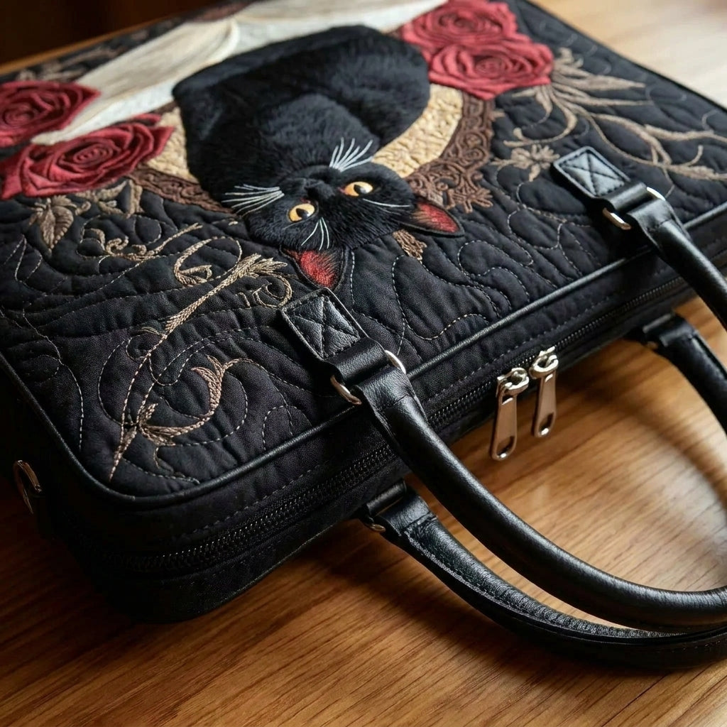 Sac Artisanal Matelassé - Chat Noir sur Livres