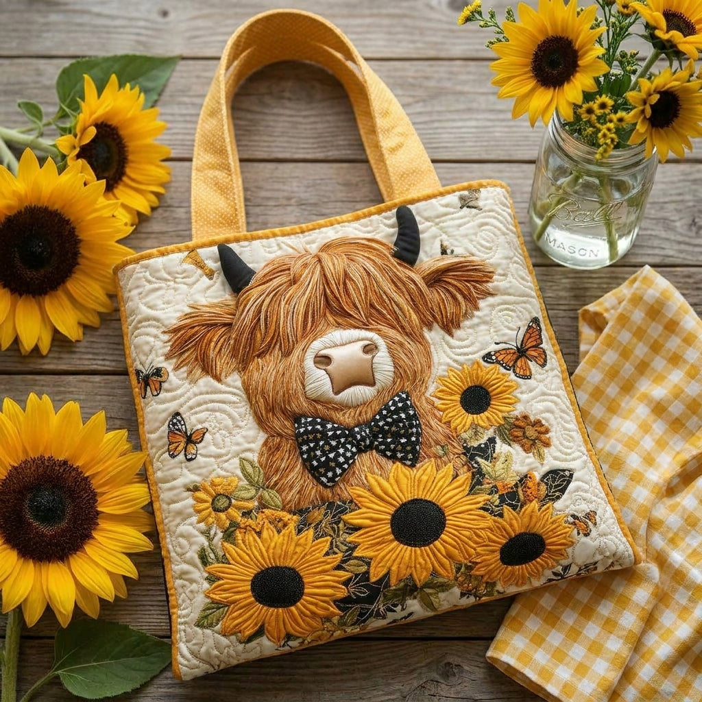 Sac Matelassé - Vache des Highlands avec Tournesols