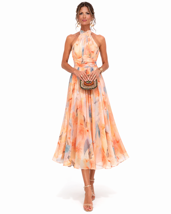 Aurora | Robe à décolleté halter et impression aquarelle