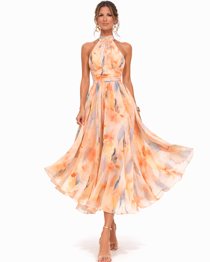 Aurora | Robe à décolleté halter et impression aquarelle