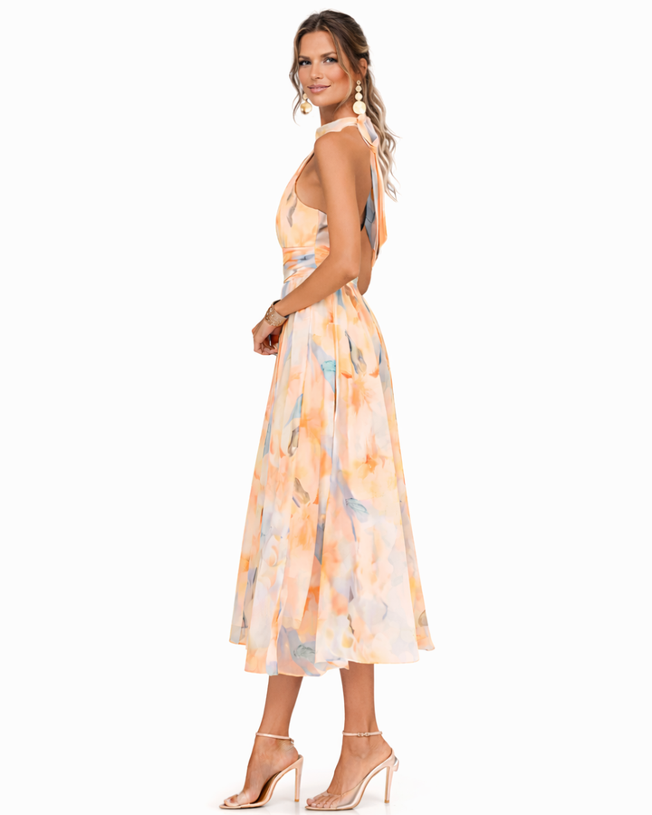 Aurora | Robe à décolleté halter et impression aquarelle