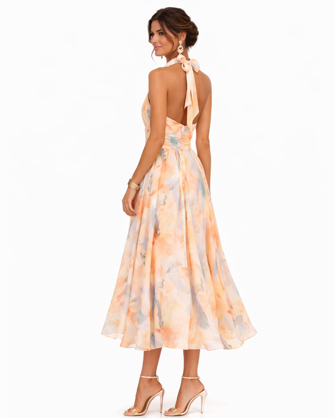 Aurora | Robe à décolleté halter et impression aquarelle