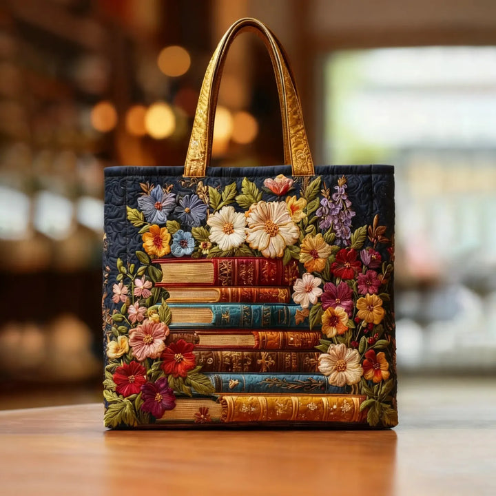 Sac fourre-tout artisanal - Imprimé floral et livres