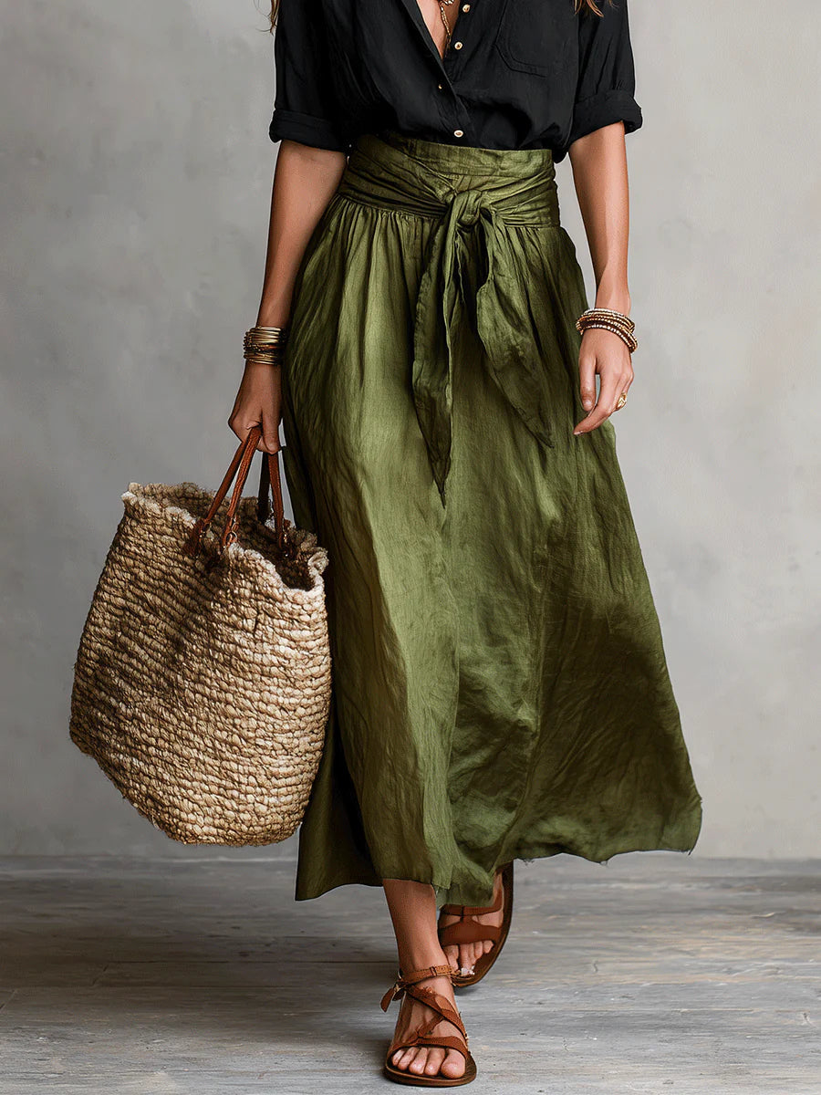 Vera™ | Ensemble de Deux Pièces : Haut Noir et Jupe Midi Verte Olive
