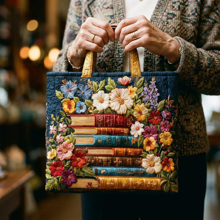 Sac fourre-tout artisanal - Imprimé floral et livres