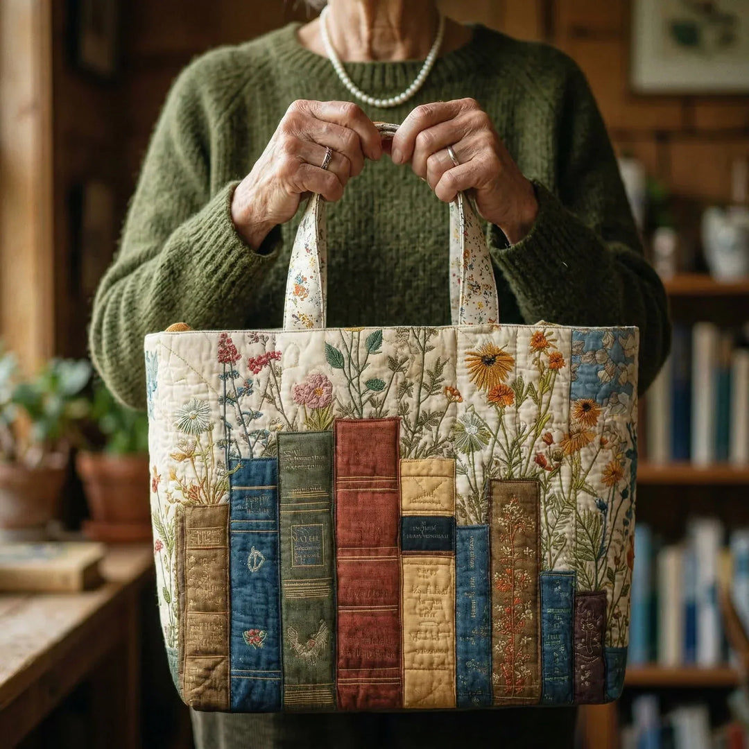 Sac matelassé artisanal - Livres et fleurs